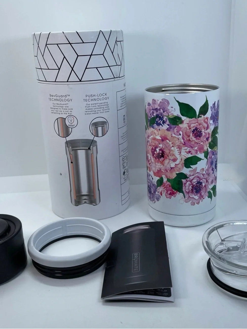 Brümate Hopsulator Trio Peony 16oz Insulated Stainless Can Cooler w/ Lid & Adapt